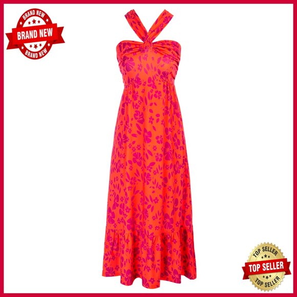 Dresses & Skirts - Floral Print Maxi Dress Criss Cross Halterneck Sleeveless Boho Summer Flowy